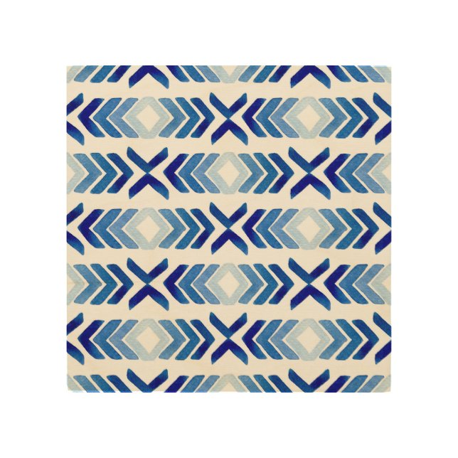 Blue Rhombus Arrows Watercolor Pattern Wood Wall Art (Front)