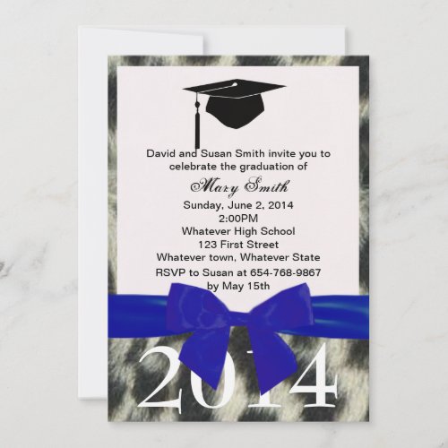Blue Ribbon And Snow Leopard Graduation Invitation