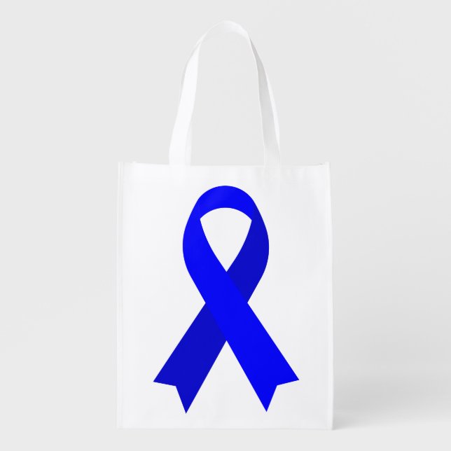 Blue Ribbon Awareness Ribbon Grocery Bag (Front)
