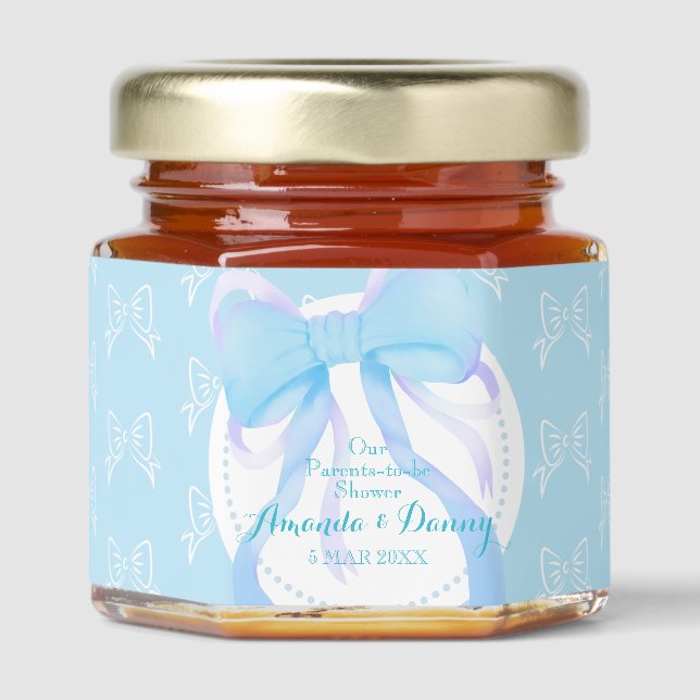 Blue Ribbon Baby Boy Shower  Honey Jar Favors (Front)