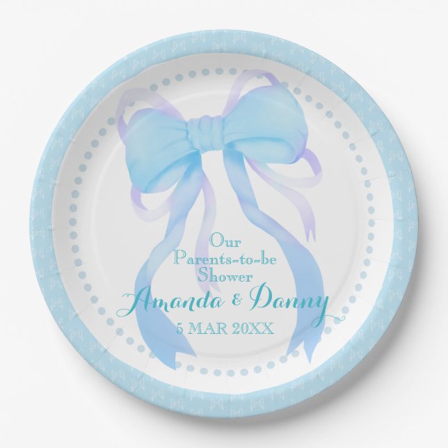 Blue Ribbon Baby Boy Shower  Paper Plates (Front)