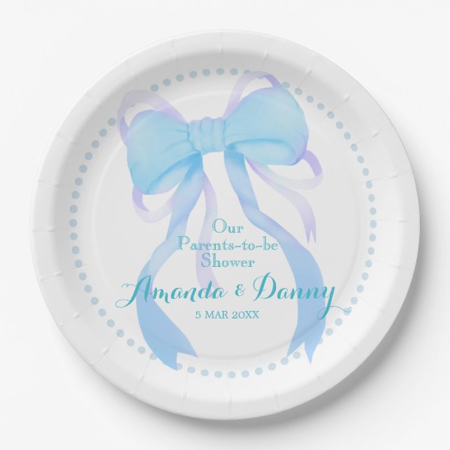 Blue Ribbon Baby Boy Shower  Paper Plates (Front)