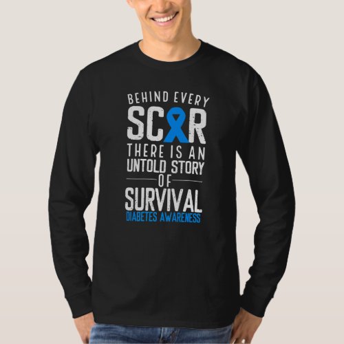 Blue Ribbon Behind Every Scar Survivor Diabetes Aw T_Shirt