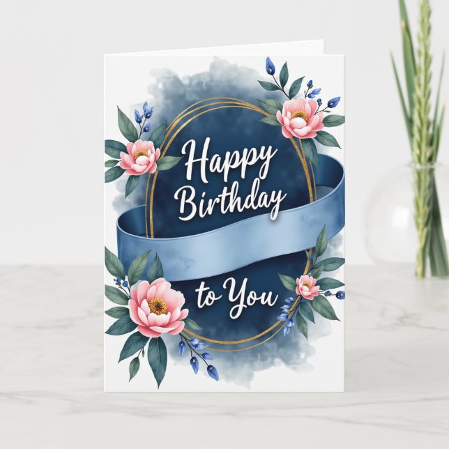 Blue Ribbon Birthday Card (Front)