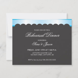 Blue Ribbon Black Elegant Rehearsal Dinner Invitation