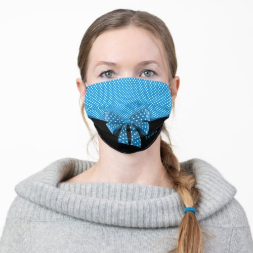 Blue Ribbon Bow and Polka Dots Adult Cloth Face Mask