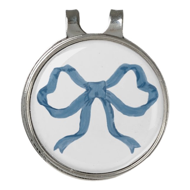 Blue Ribbon Bow Golf Hat Clip  (Front)