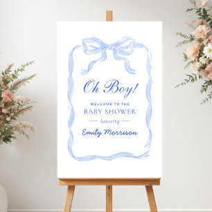  Blue Ribbon Bow Oh Boy! Baby Shower Welcome Sign