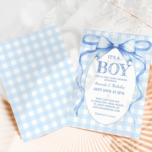 Blue Ribbon Bow Vintage Cute Its A Boy Shower  Invitation