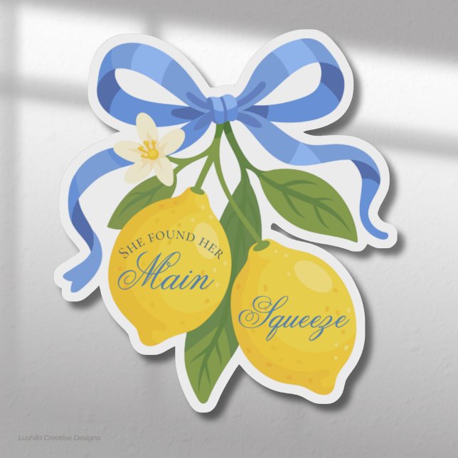 Blue Ribbon Bow with Lemons Bridal Shower Sticker (Creator Uploaded)
