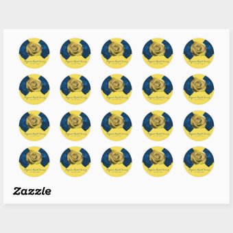 Blue Ribbon Bow & Yellow Rose ANY COLOR Elegant Classic Round Sticker ...