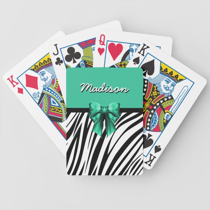 Blue Ribbon Bow Zebra Print Bicycle Poker Cards