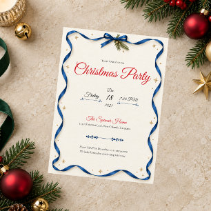 Blue Ribbon Christmas Party Invitation