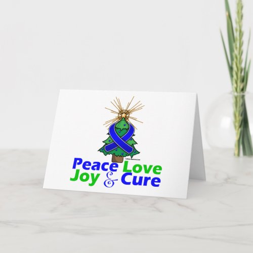 Blue Ribbon Christmas Peace Love Joy  Cure Holiday Card