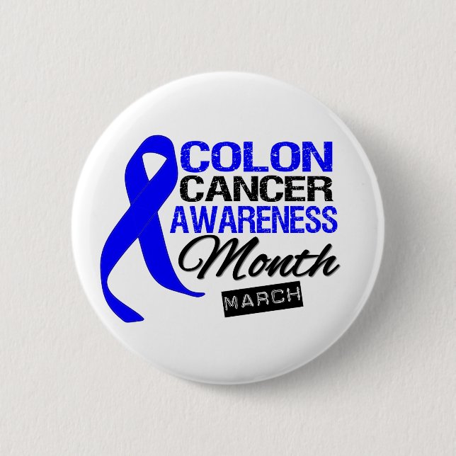 Blue Ribbon Colon Cancer Awareness Month Button (Front)