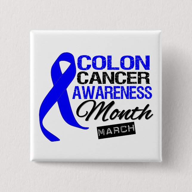 Blue Ribbon Colon Cancer Awareness Month Button (Front)