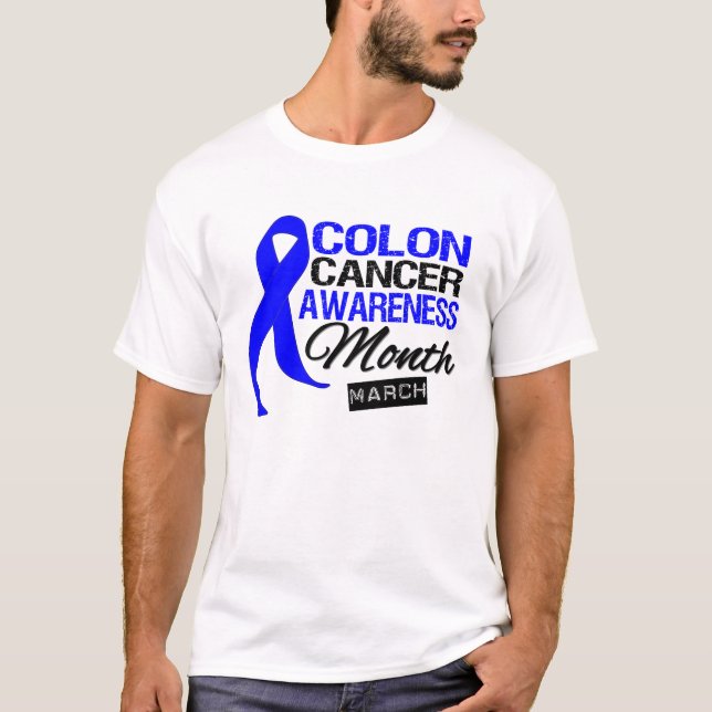 Blue Ribbon Colon Cancer Awareness Month T-Shirt (Front)