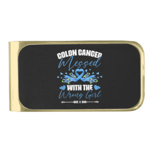 Blue Ribbon Colon Cancer Girl Survivor Gold Finish Money Clip