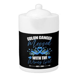 Blue Ribbon Colon Cancer Girl Survivor Teapot