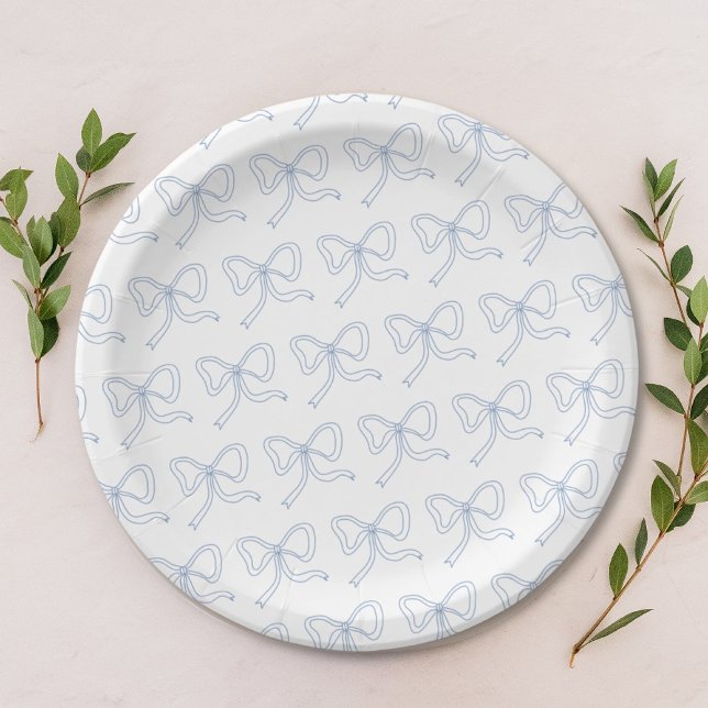 Blue Ribbon Coquette Bow Baby Shower Paper Plates (Personalized Blue Ribbon Baby Shower Paper Plates
)