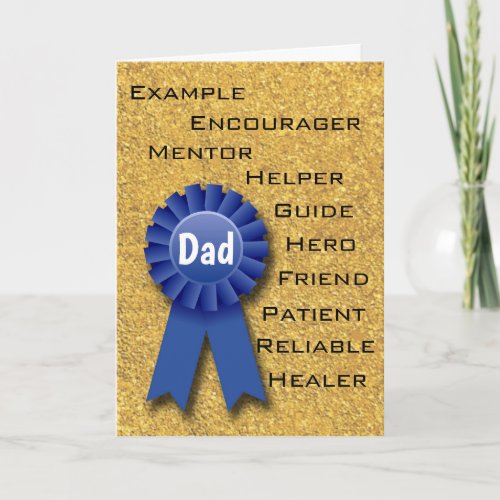 Blue Ribbon Dad with blue ribbon Qualities Card