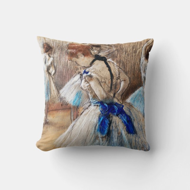 Blue Ribbon Dancer, Edgar Degas Throw Pillow (Front)