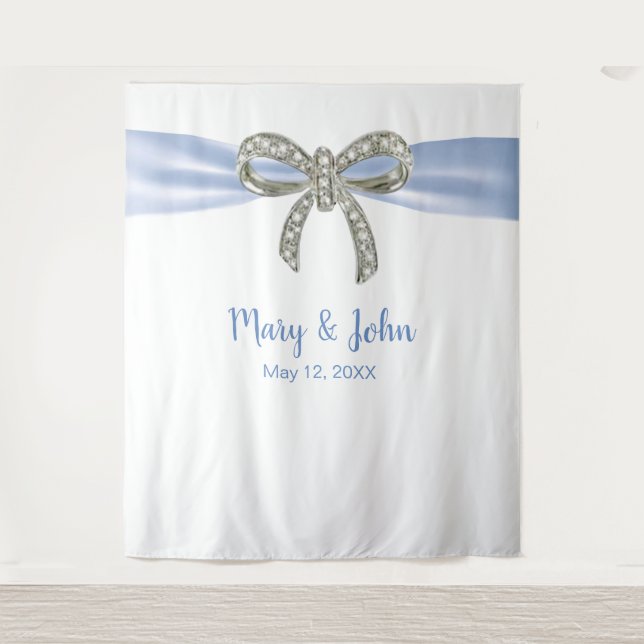 Blue Ribbon Diamond Bow Wedding Backdrop (Front)