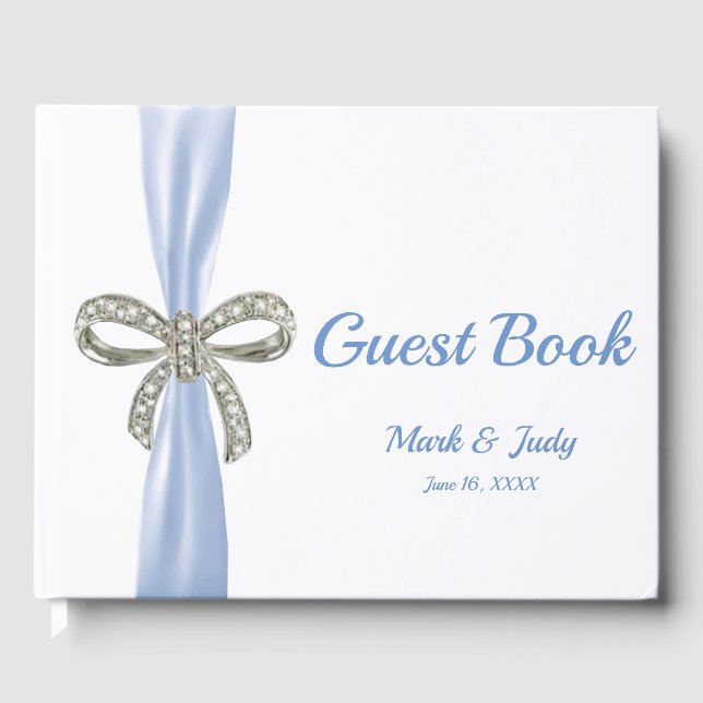 Blue Ribbon Diamond Bow Wedding Guestbook (Front)