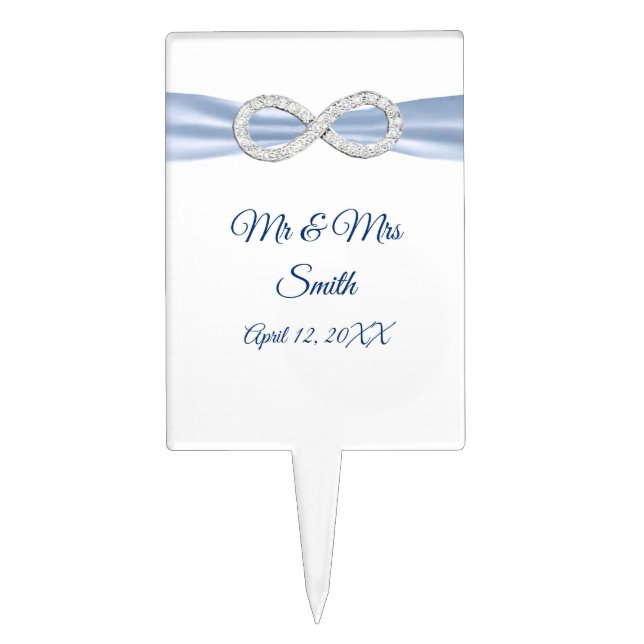 Blue Ribbon Diamond Infinity Wedding Cake Topper (Front)