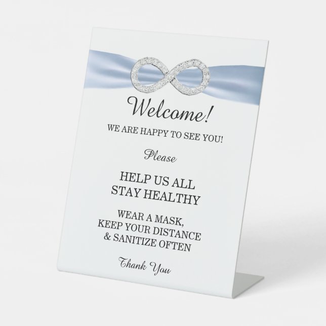 Blue Ribbon Diamond Infinity Wedding Safety Pedestal Sign (Front)