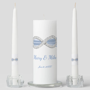 Blue Ribbon Diamond Infinity Wedding Unity Candle Set