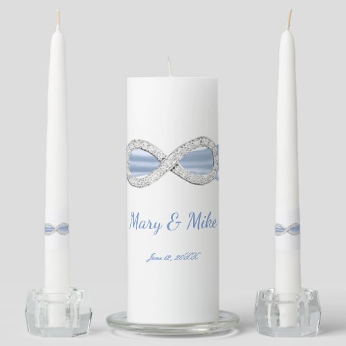 Blue Ribbon Diamond Infinity Wedding Unity Candle Set