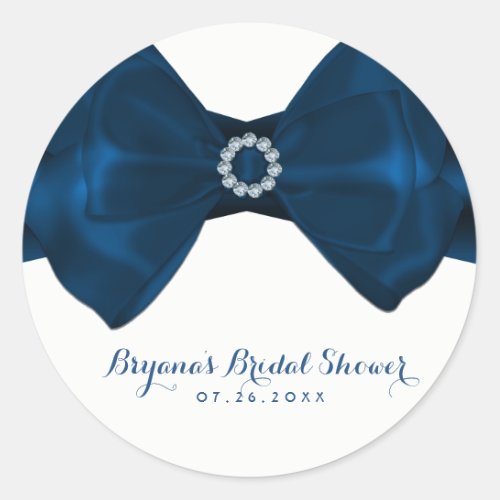 Blue Ribbon  Diamonds Bridal Shower Elegant Favor Classic Round Sticker