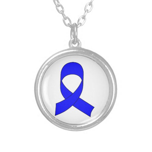 Blue Ribbon Drawing Silver Plated Necklace