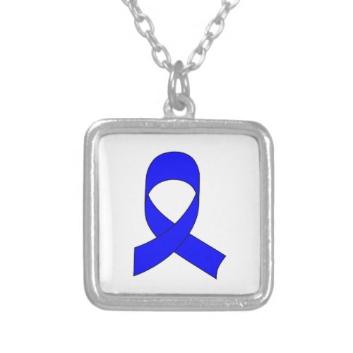 Blue Ribbon Drawing Silver Plated Necklace