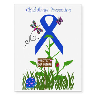 Blue Ribbon flower (child abuse awareness) tattoo