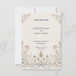 Blue Ribbon Folk Art Wildflower Wedding Save The Date