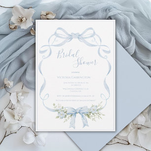 Blue Ribbon Frame Elegant Bow Bridal Shower  Invitation