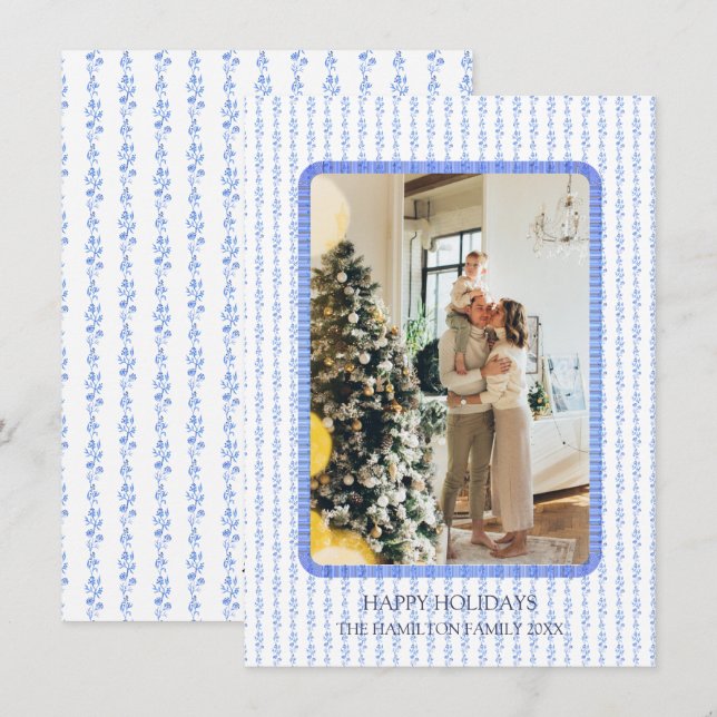 Blue Ribbon Frame Photo Grandmillennial Holiday (Front/Back)
