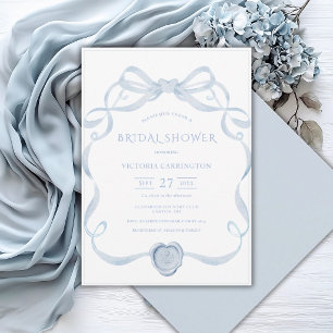 Blue Ribbon Frame Vintage Bridal Shower Invitation