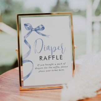 Blue Ribbon Girl Baby Shower Diaper Raffle Sign