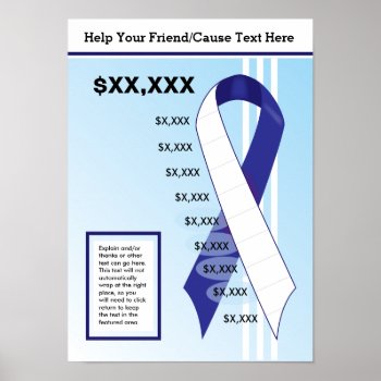 Blue Ribbon Goal Thermometer Poster by FundraisingAndGoals at Zazzle