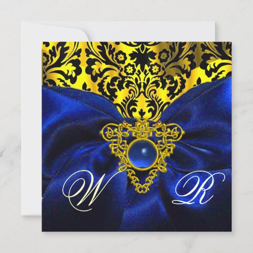 BLUE RIBBON GOLD CELTIC HEART DAMASK MONOGRAM INVITATION