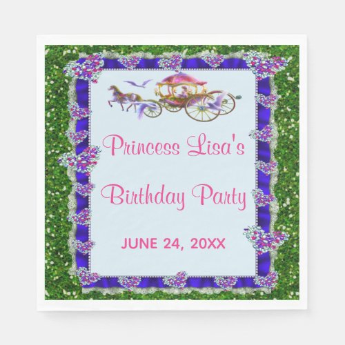 Blue Ribbon Green Glitter Royal Princess Birthday Napkins