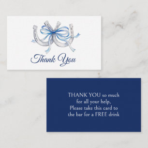 Blue ribbon Horseshoe Wedding Equestrian thank you Note Card
