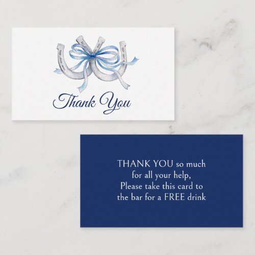 Blue ribbon Horseshoe Wedding Equestrian thank you Note Card
