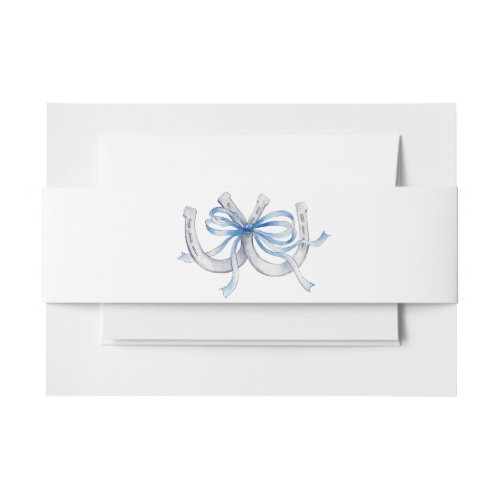 Blue ribbon Horseshoe Wedding Rustic Equestrian Invitation Belly Band