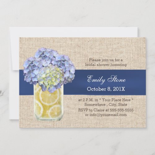 Blue Ribbon Hydrangea  Mason Jar Bridal Shower Invitation