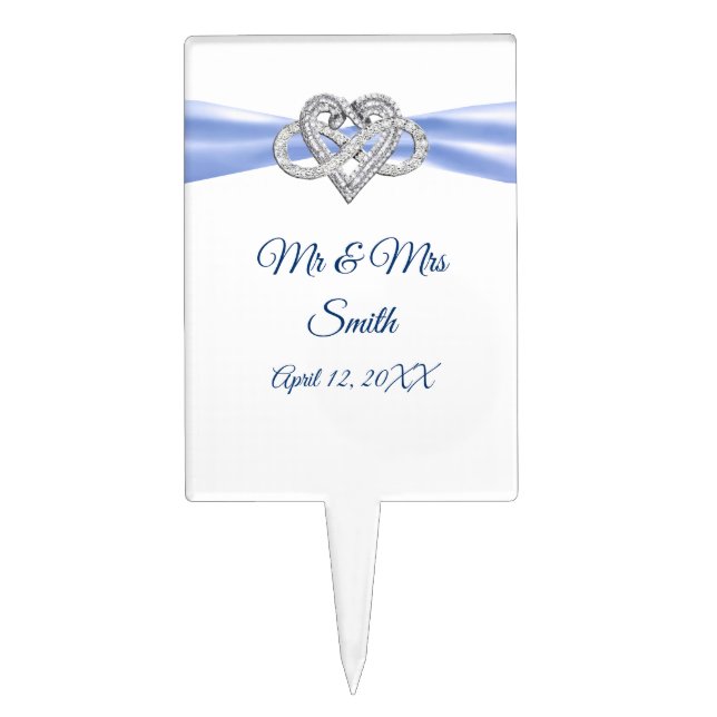 Blue Ribbon Infinity Heart Wedding Cake Topper (Front)