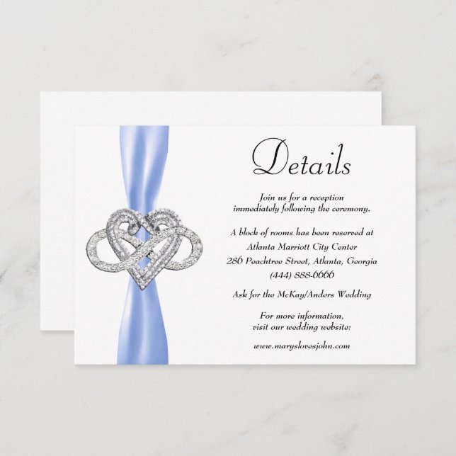 Blue Ribbon Infinity Heart Wedding Details Enclosure Card (Front/Back)